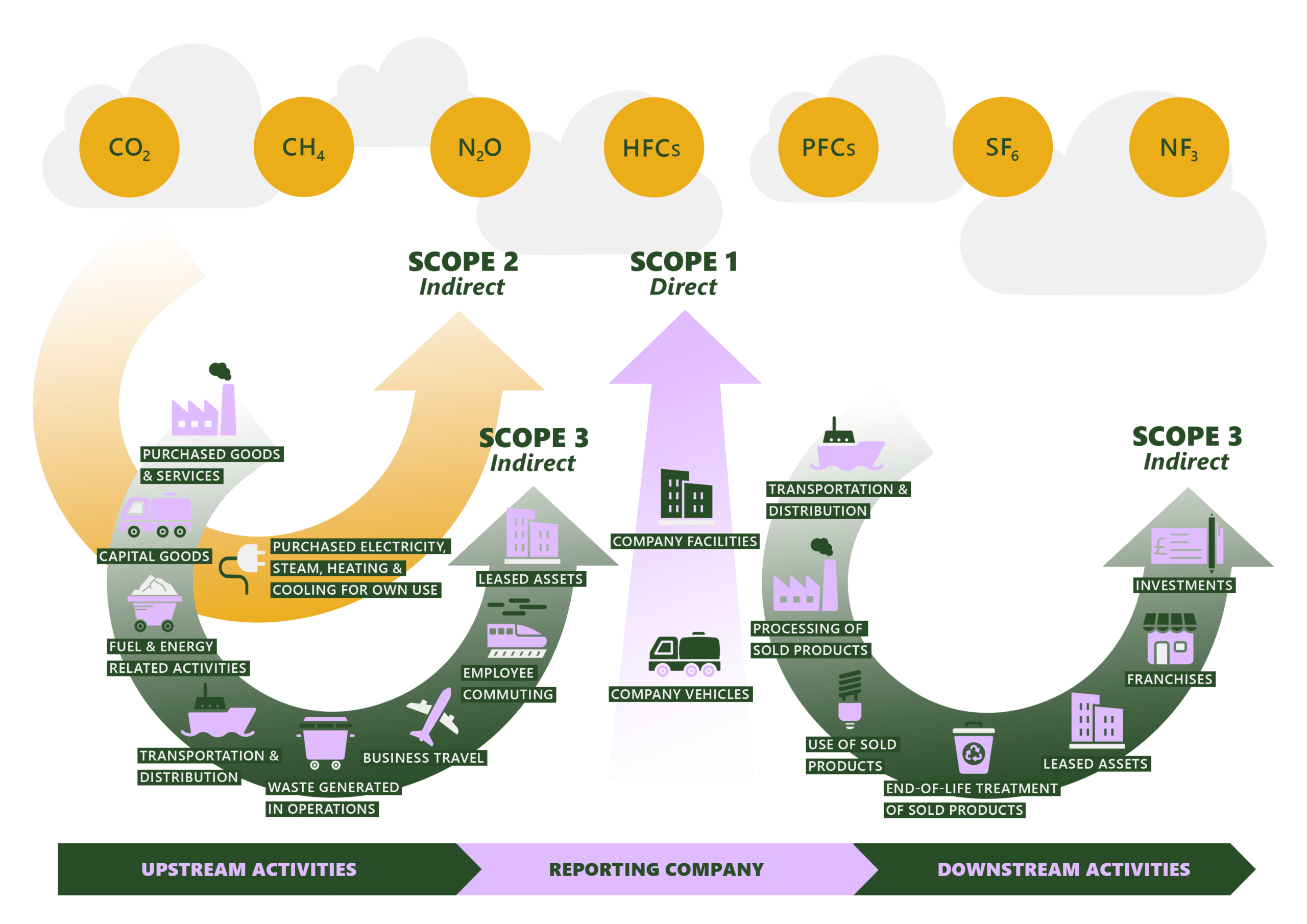 Where scope 1, 2 and 3 carbon emissions lie in a companies activity