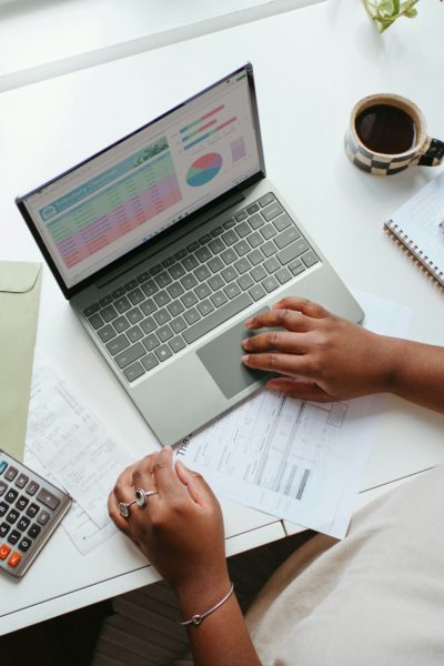 small business owner using sustainability data