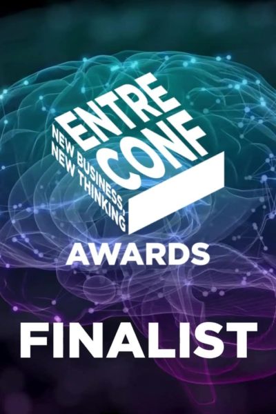 EntreConf awards logo and finalists over a futuristic brain