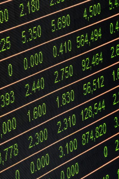 Digital display showing stocks trading